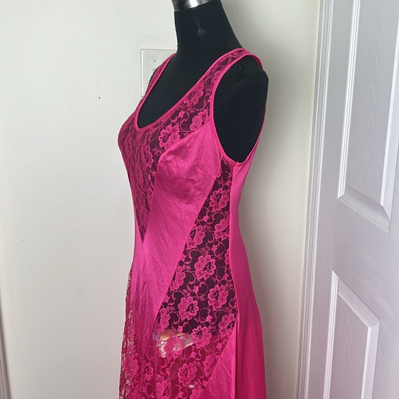 Vintage 80’s Y2K Pink Nylon Glam Rock Lace Nightgown Lingerie Size Medium - Picture 14 of 16